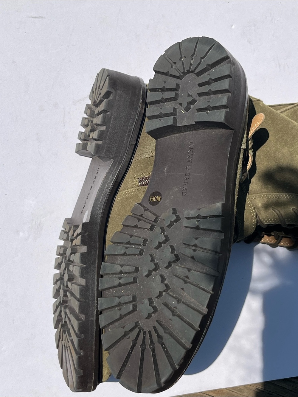 Lucky Brand Inniko Boots 8 Green Suede Lace Up Tall Buckle Moto Grunge Combat - Picture 16 of 16